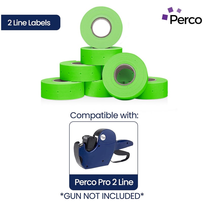 Perco 2 Line Fluorescent Green Labels - 8 Rolls, 1 Sleeve, 6,000 Blank Price and Date Gun Labels for Perco 2 Line Price and Date Guns - Made in USA - Image 2